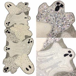 Christian Lacroix Halloween Ghost Beaded Sequins Table Runner Designer Decor 36"